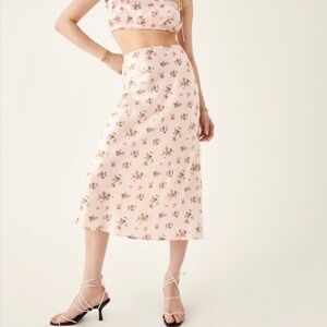 Reformation silk blush pink floral skirt